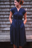 3-Tier Bias Cut Dress in Navy Blue Linen