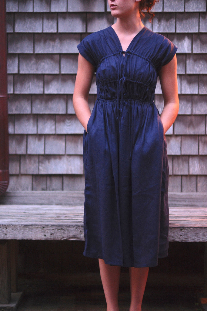 3-Tier Bias Cut Dress in Navy Blue Linen