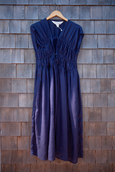 3-Tier Bias Cut Dress in Navy Blue Linen